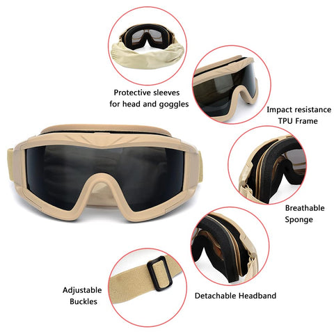Airsoft Goggles with 3 Anti-Fog Lens Military Tactical Goggle for Motorcycle Cycling Paintball