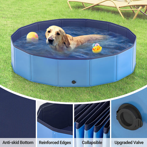 Pop-Up Foldable Outdoor Dog Bath & Swimming Pool With Tear-Proof Lining & Side Drain