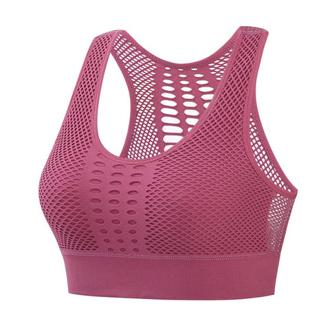 Shockproof push up breathable mesh sports bra