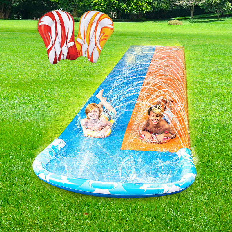 Upgraded Dual Water Slide Jet Slide Pool - Water Slide Outdoor Grass Water Slide Bed Play Water Bed
