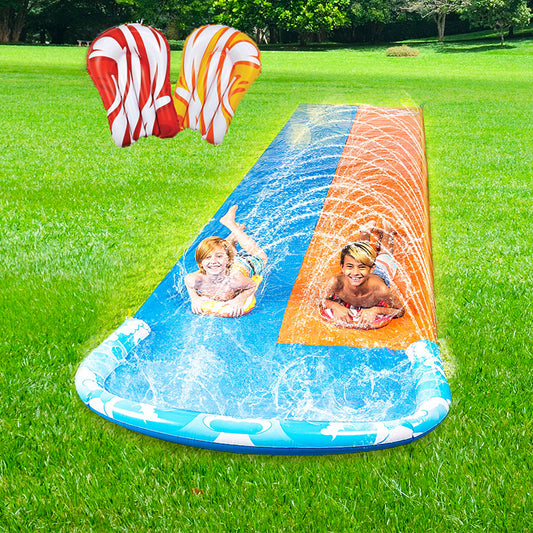 Upgraded Dual Water Slide Jet Slide Pool - Water Slide Outdoor Grass Water Slide Bed Play Water Bed