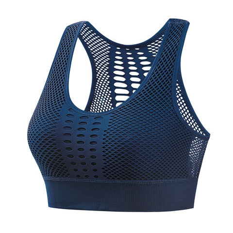 Shockproof push up breathable mesh sports bra