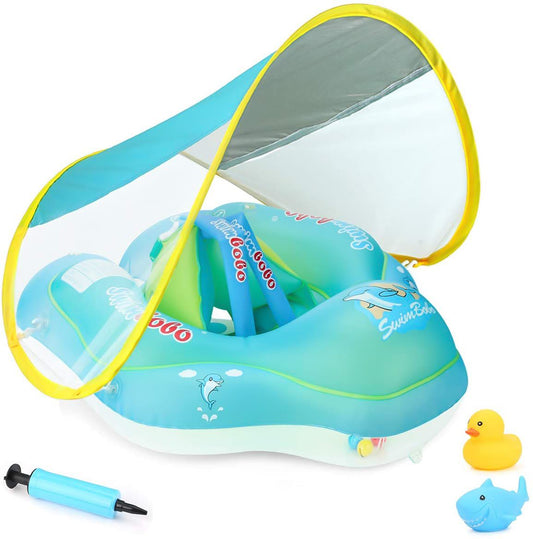 Safe Baby Inflatable Pool Float Ring with Sun Protective Canopy