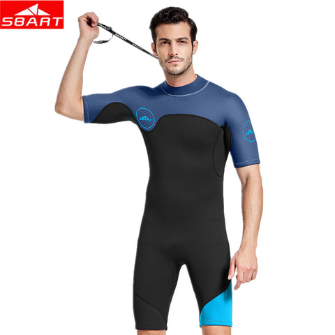 SBART 2mm Neoprene Wetsuit Swimwear Men Short Sleeve Patchwork Swimsuit
