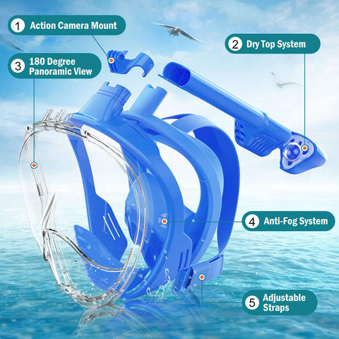 Full Face Snorkel Mask with Detachable Camera Mount