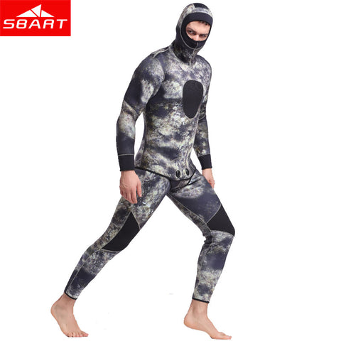 SBART Camo 5mm Men Neoprene Wetsuits Underwater Warm Hooded Spearfishing Wetsuit
