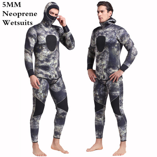 SBART Camo 5mm Men Neoprene Wetsuits Underwater Warm Hooded Spearfishing Wetsuit